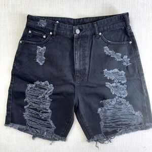 SER.O.YA Jack Vintage Cut Off Distressed Black Denim Shorts Italy Made‎ Size 30